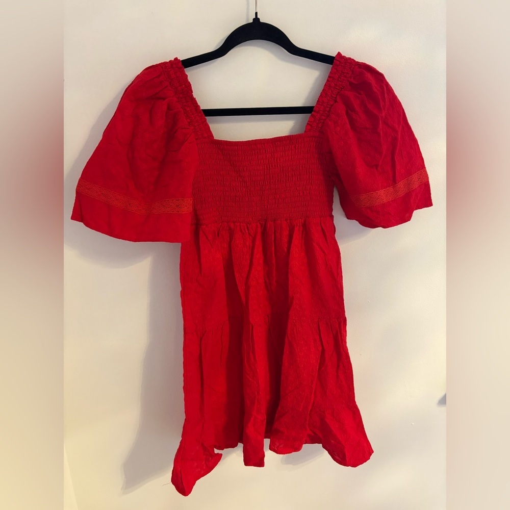 Betsey Johnson Hook Front Embroidered  Cotton Tiered Mini Dress - Picture 9 of 10